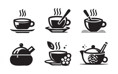 Coffee cup icons set. Black and white vector illustration