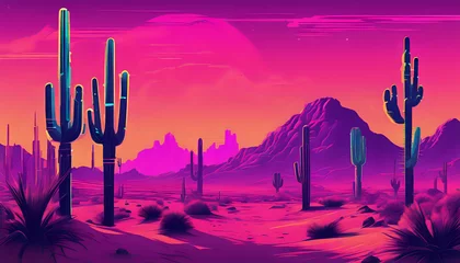 Sunset over a mountain landscape with silhouettes of cacti and trees, capturing the vibrant orange sky and serene horizon