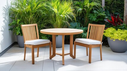 Obraz premium Stylish Outdoor Dining Set with Greenery Background