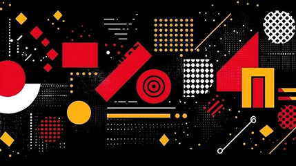 Obraz premium Vibrant abstract composition featuring geometric shapes in red, yellow, and black, perfect for modern art and design projects.