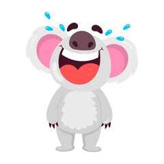 Cartoon style sticker of laughing koala character 

