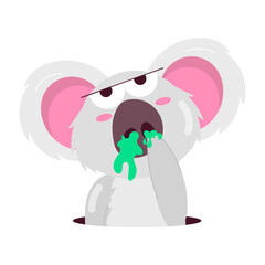 A flat sticker of sick koala with runny nose 

