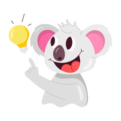 Cute koala thinking idea, flat sticker 

