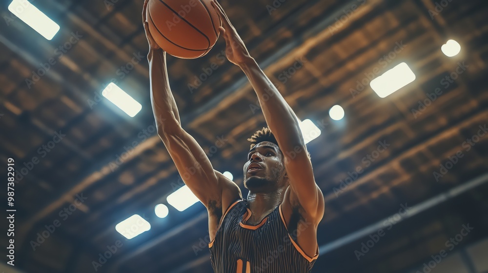 Canvas Prints Basketball player prepares to shoot a basket in a gym.