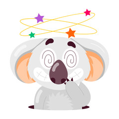A flat sticker of koala feeling dizzy 

