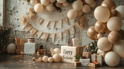 Creative gender neutral baby shower or birthday decoration in the garden. 