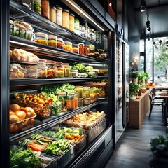 Fresh Produce Display in a Modern Cafe.