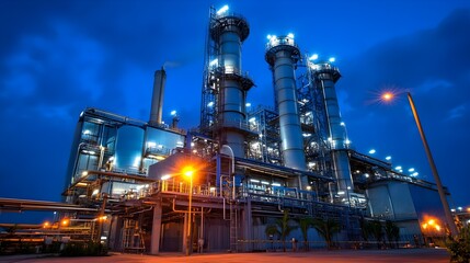 Industrial plant with illuminated structures.