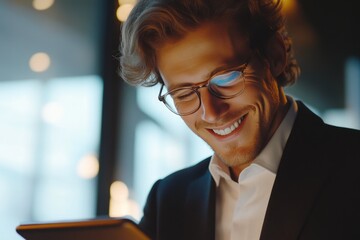 Successful Businessman Smiling While Using Digital Device