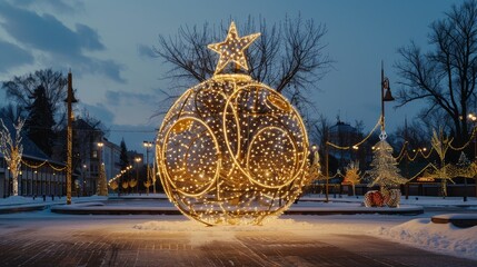 The town square is decorated for Christmas In the center of the square