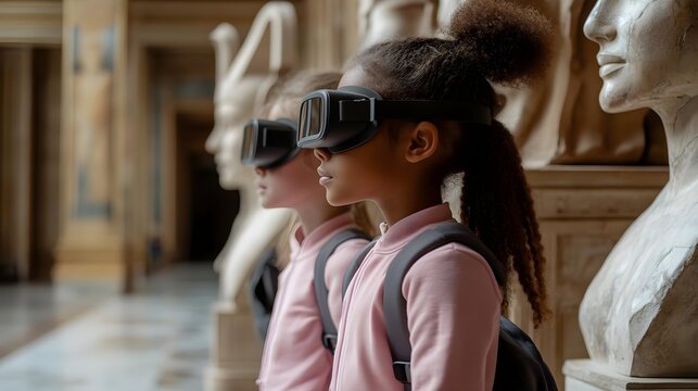 Kids exploring art with virtual reality goggles