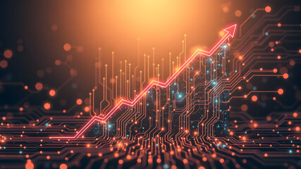 Abstract Design of a Growing Business Graph Powered by Digital Circuits Symbolizing Technology-Fueled Business Growth