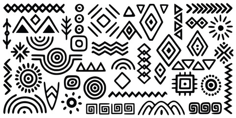 Set of primitive ethnic elements isolated on white background, vector design	