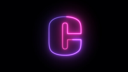 Animated neon english letter C. Two-color trendy glowing loop neon alphabet letter c. Educational concept with neon letter with black background.
