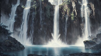 風景イメージ　森の中の滝