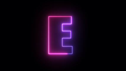 Animated neon capital english letter E. Two-color trendy glowing loop neon alphabet letter E. Educational concept with neon letter with black background.
