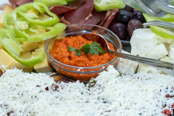 Traditional Macedonian Ajvar Spread with Mediterranean Sides
