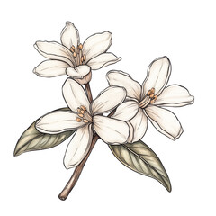 Vanilla flower hand drawn watercolor paint