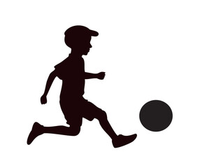 Silhouette of boy playing soccer, football. Isolated. Vector illustration.