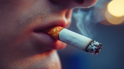 Emotional Close-Up of Man Enjoying a Cigarette Break