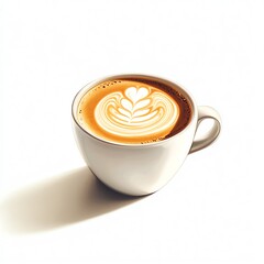 A cup of latte with a heart-shaped latte art.