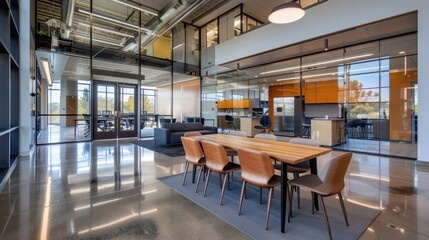 A modern and eco-friendly office with a materials science lab and advanced composites
