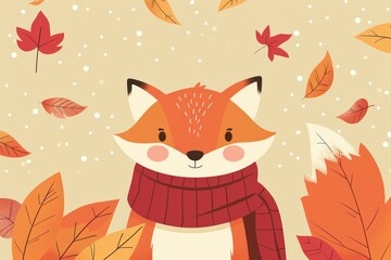 Obraz premium Cozy fox in autumn leaves illustration