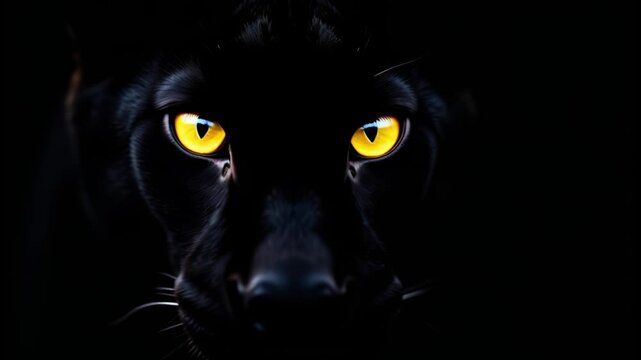 Black panther eyes background, wild cat animal face in night