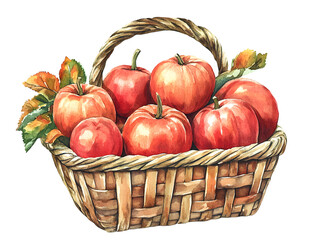 Vibrant Painting of Basket Filled with Red Apples