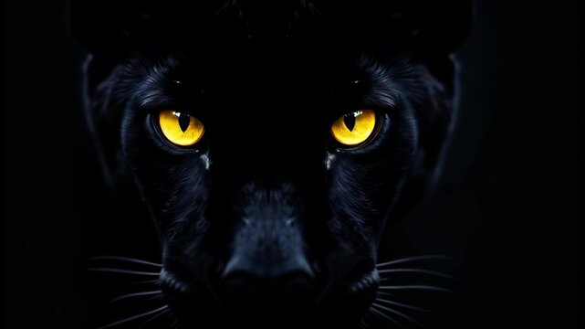 Black panther eyes background, wild cat animal face in night