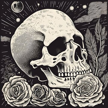 OLD ENGRAVING OF A SKULL