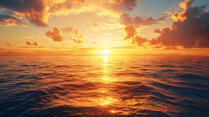 Fototapeta premium Golden Sunset Over Calm Sea with Clear Weather