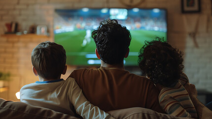 Friends watching soccer match on TV together
