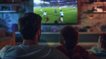 Pair watching soccer game on television screen