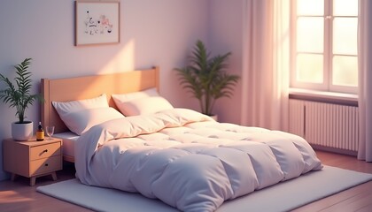 3D Minimalist illustration of a Bedroom for Rest and Relaxation