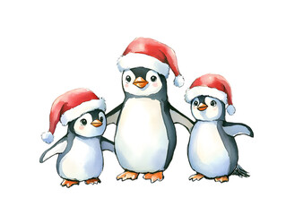 Fototapeta premium Cute Penguins in Santa Hats for Christmas Celebration
