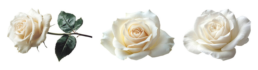 Set, collection of High-resolution photo of a white rose isolated on transparent background.