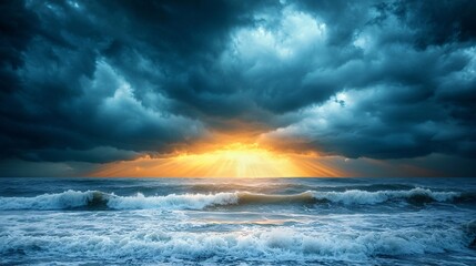 Fototapeta premium Radiant Sun Breaking Through Dark Storm Clouds