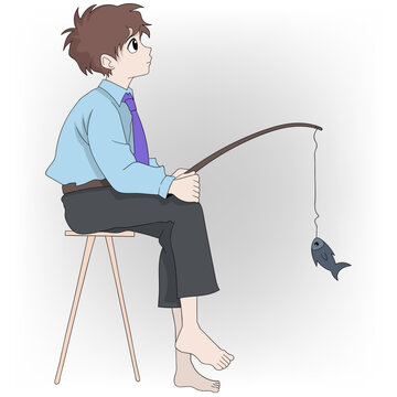 recommend clip art: male worker sitting contemplating while daydreaming while fishing