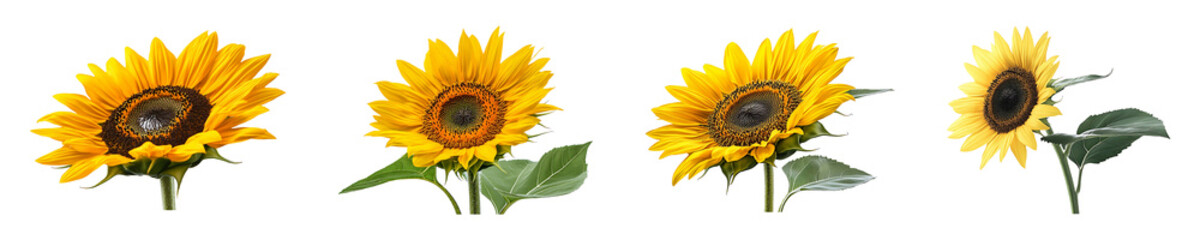 Fototapeta premium Set, collection of Lone sunflower isolated on transparent background.