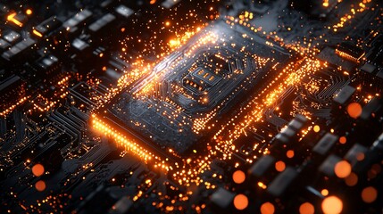 Close-Up of AI Circuitry with Intertwined Elements
