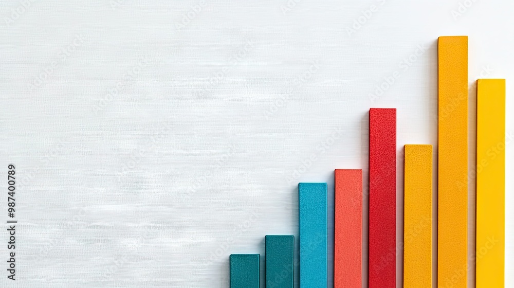 Poster flat lay of a bar graph with rising bars and a clean white background, leaving ample space to the ri