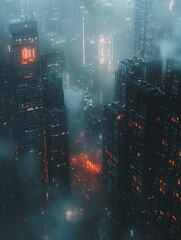 Vintage Cyberpunk Cityscape in Atmospheric Glow