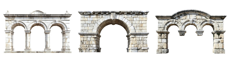 Set, collection of Marble aqueduct front in Provence isolated on transparent background.