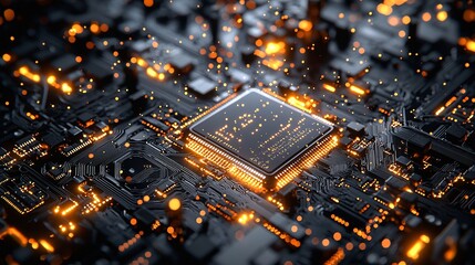 Close-Up View of AI Circuitry with Intertwined Lights