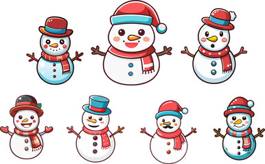 snowman with hat and scarf, Vector eps 10