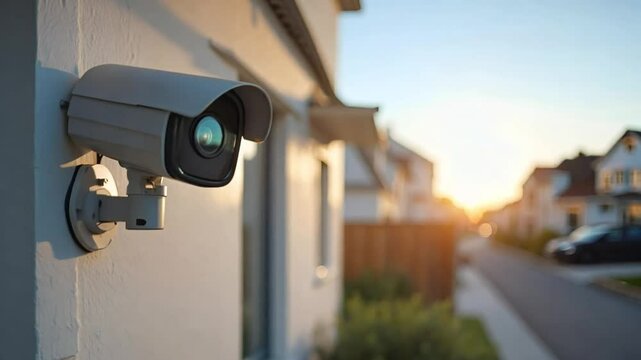 Security Camera on a House at Sunset