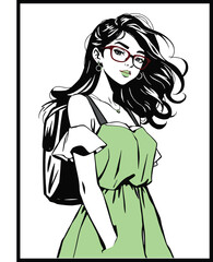 Fashion girl with sunglass vector @ illustration design