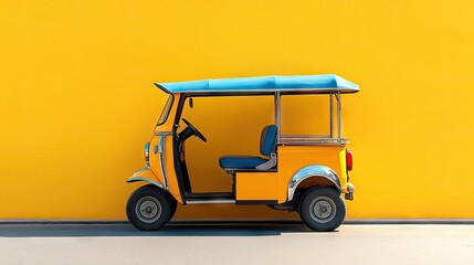 Flat lay of a tuk tuk with a bright, clean background, ideal for adding text or logos around it.
