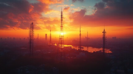 Silhouetted Towers at Sunset